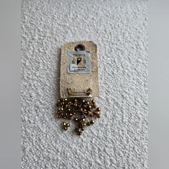 Anthropologie, Waterfall Beaded Drop Earrings, Taupe Brown -NWT!! - Picture 6 of 9